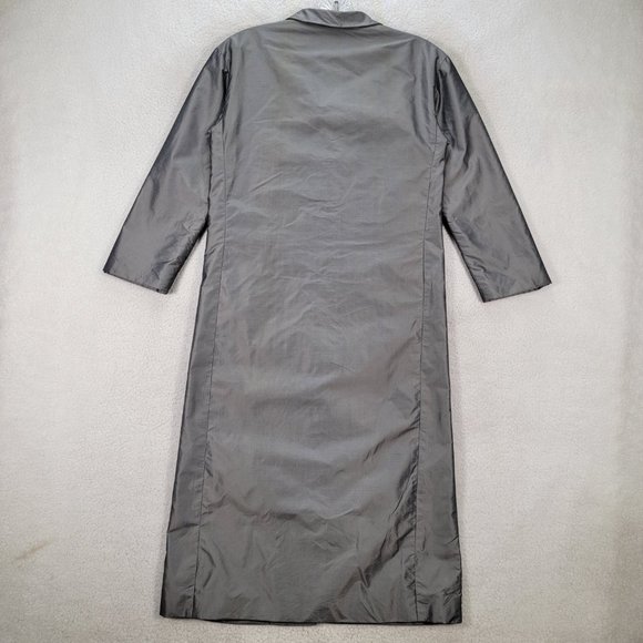 Vtg Chaiken and Capone Gray Shiny Collared 3/4 Sleeve Unique Trench Coat Jacket - Picture 10 of 16